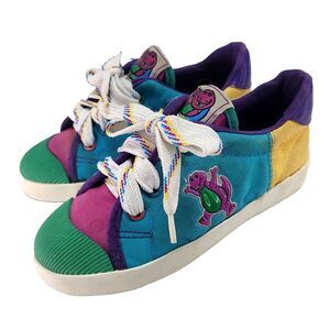 90s Barney Color Block shoes 11 Kids Laces Vtg Embrd Tag Rubber Toe Lyons Group